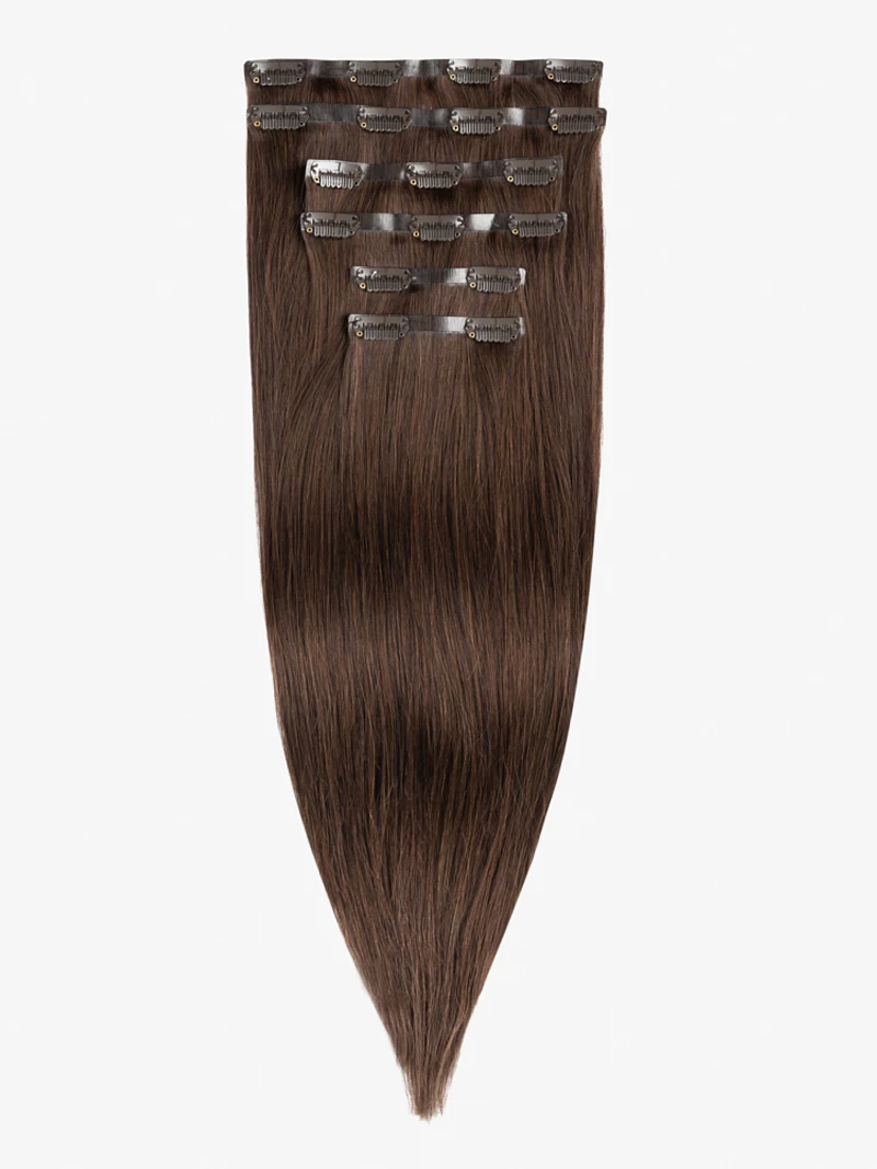 Bezszwowe włosy naturalne Clip In niecieniowane 40 cm 6 taśm 80 gramów #4 Koniak