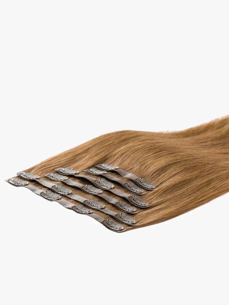 Bezszwowe włosy naturalne Clip In niecieniowane 40 cm 6 taśm 80 gramów #6 Złoty brąz