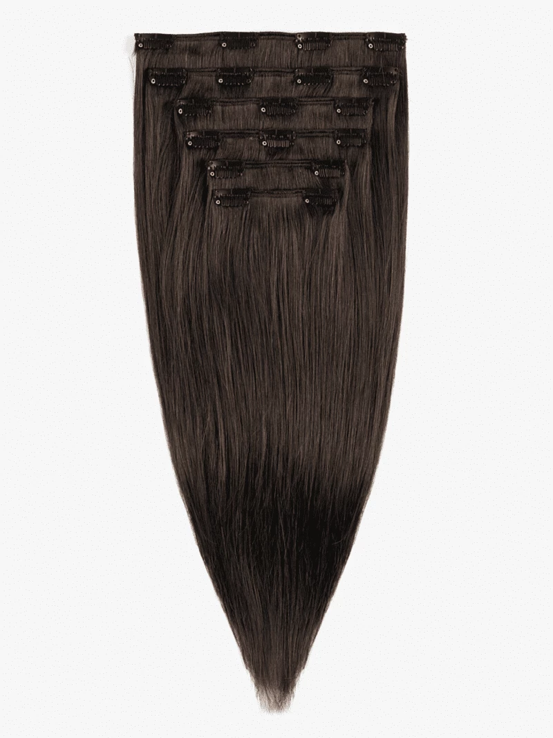 Włosy naturalne Clip In 43 cm 6 taśm 120 gramów #1b Ciemny brąz