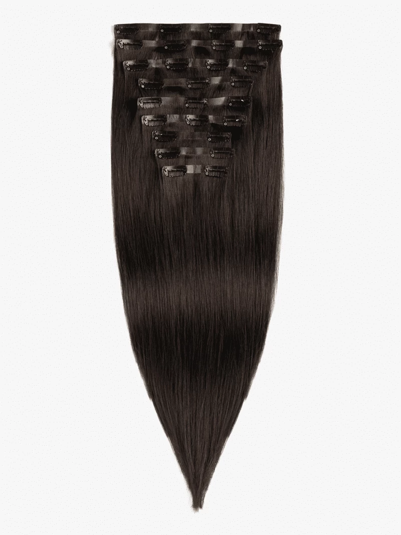Bezszwowe włosy naturalne Clip In niecieniowane 40 cm 9 taśm 120 gramów #1 Głęboka czerń (1)