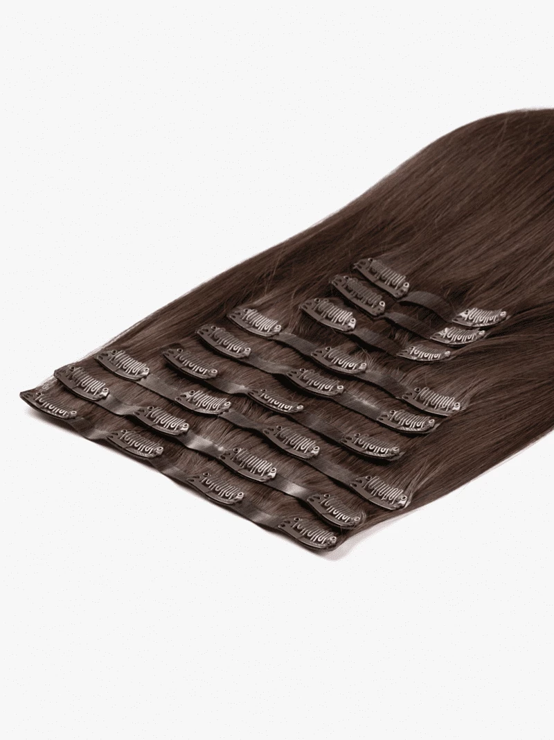 Bezszwowe włosy naturalne Clip In niecieniowane 40 cm 9 taśm 120 gramów #1b Ciemny brąz (1)