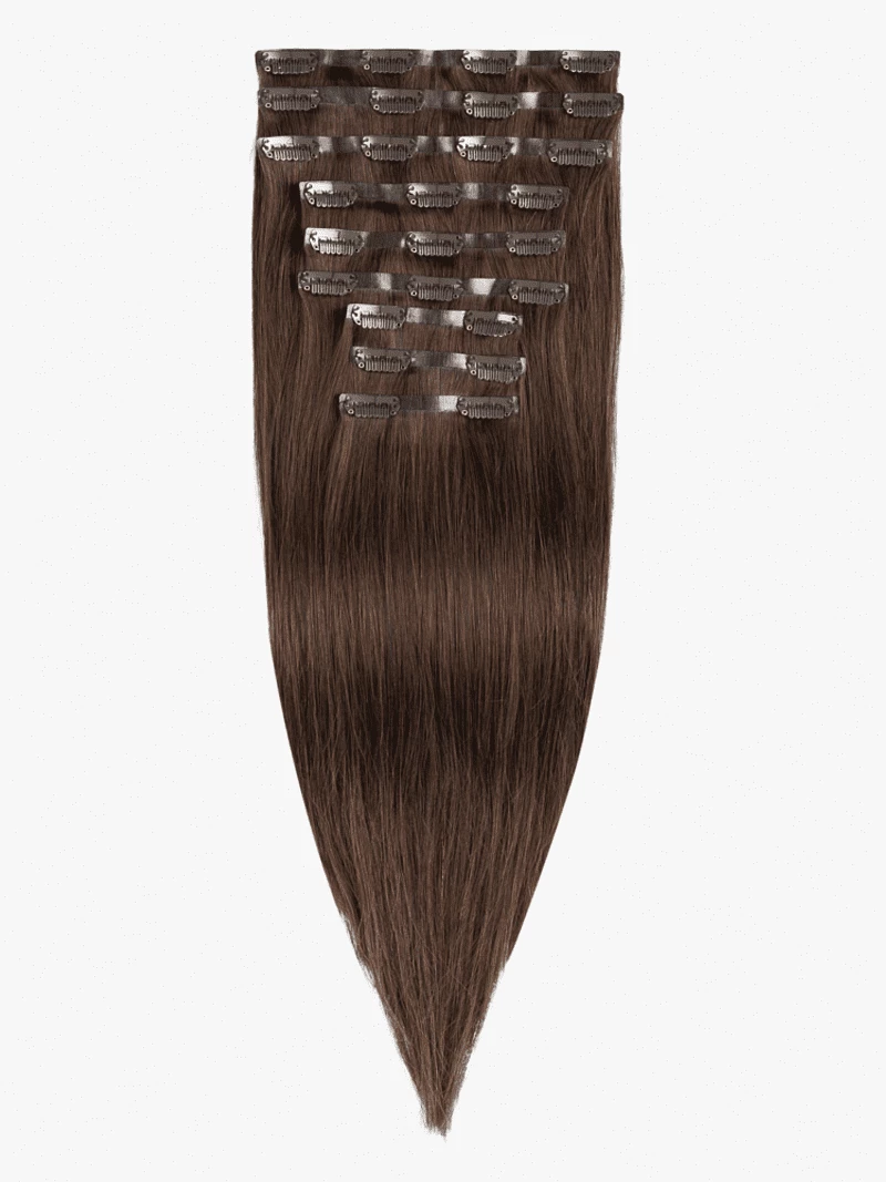 Bezszwowe włosy naturalne Clip In niecieniowane 40 cm 9 taśm 120 gramów #3 Naturalny brąz (1)