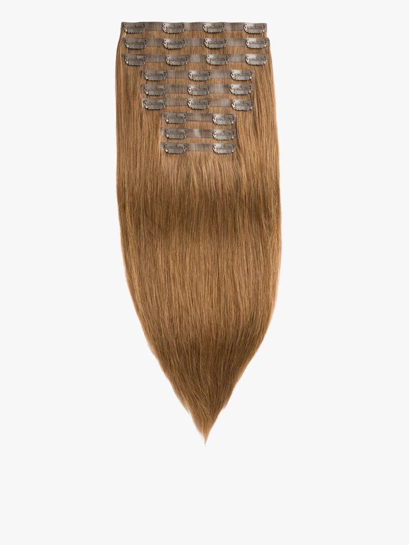 Bezszwowe włosy naturalne Clip In niecieniowane 40 cm 9 taśm 120 gramów #6 Złoty brąz
