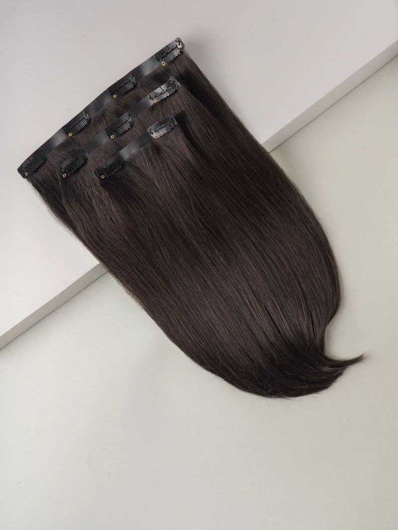 Bezszwowe włosy naturalne Clip In PREMIUM 30 cm 3 taśmy 60g #1B Ciemny brąz