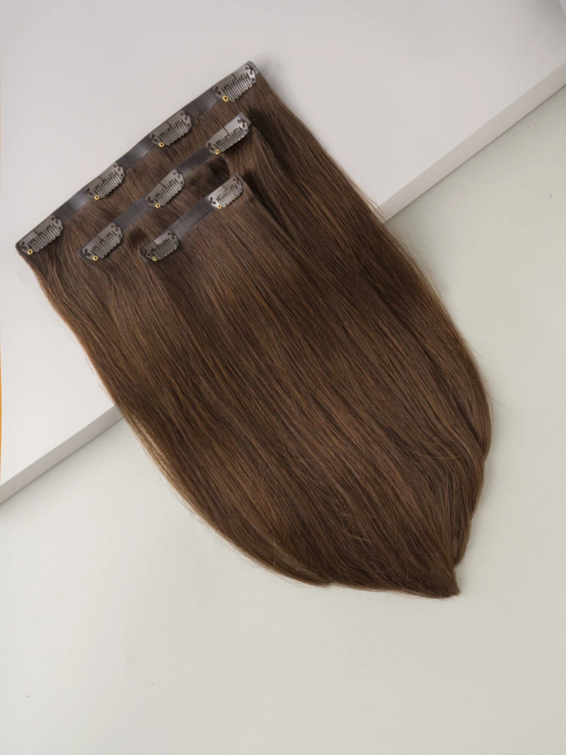 Bezszwowe włosy naturalne Clip In PREMIUM 30 cm 3 taśmy 60g #3 Naturalny brąz