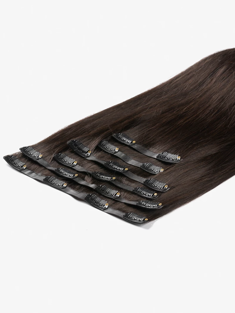 Bezszwowe włosy naturalne Clip In PREMIUM 30 cm 6 taśmy 120g #1B Ciemny brąz