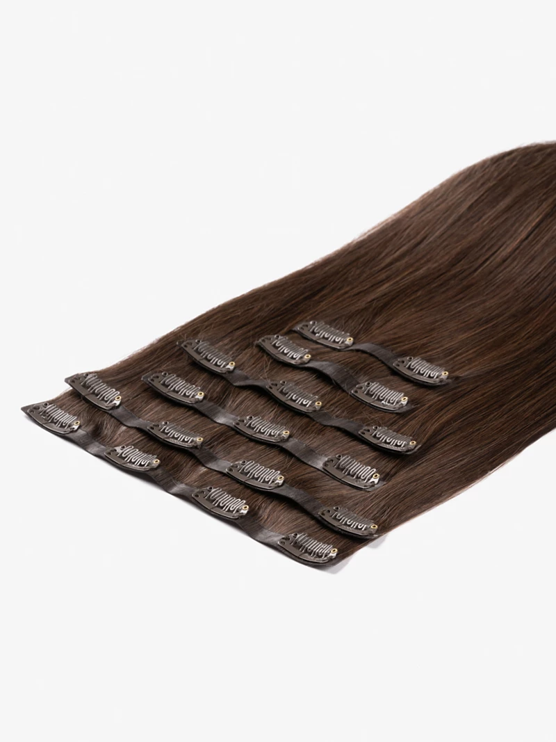 Bezszwowe włosy naturalne Clip In PREMIUM 30 cm 6 taśmy 120g #4 Koniak