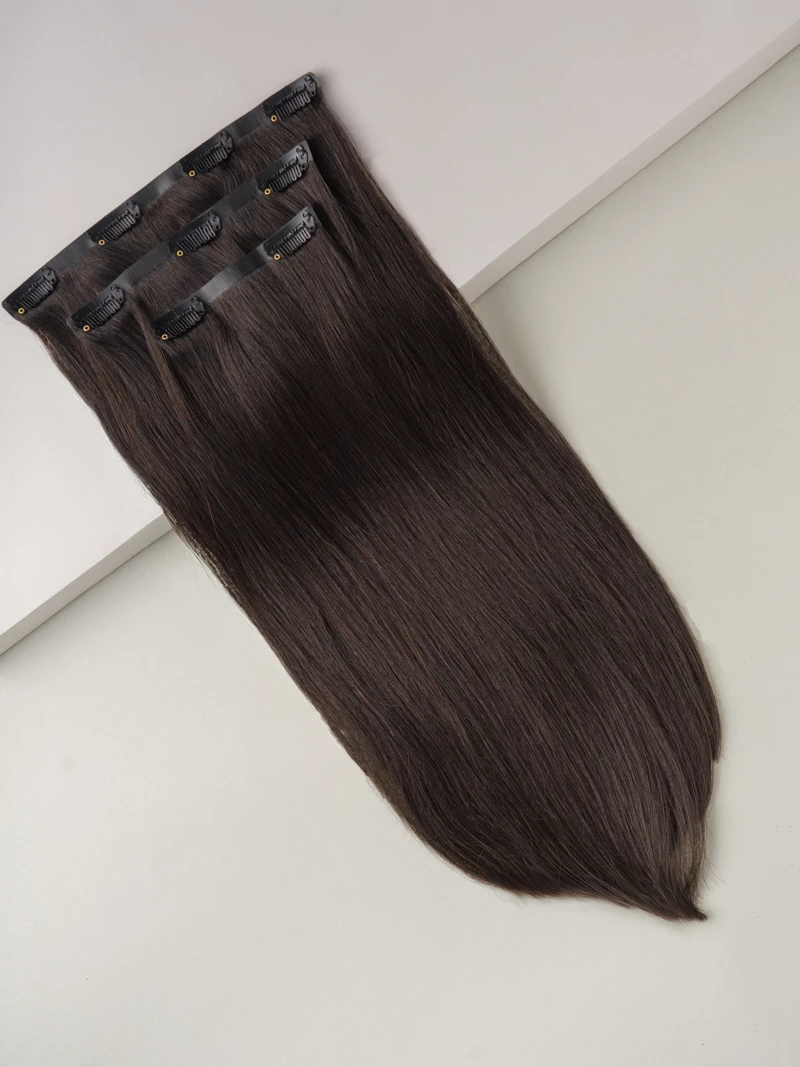 Bezszwowe włosy naturalne Clip In PREMIUM 40 cm 3 taśmy 65g #1B Ciemny brąz