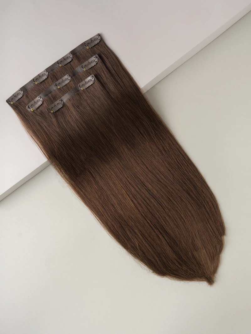Bezszwowe włosy naturalne Clip In PREMIUM 40 cm 3 taśmy 65g #3 Naturalny brąz