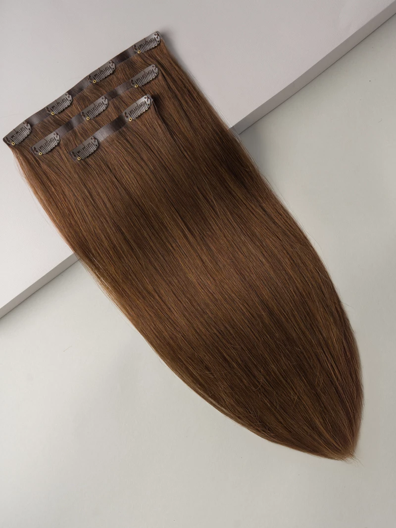 Bezszwowe włosy naturalne Clip In PREMIUM 40 cm 3 taśmy 65g #4 Koniak