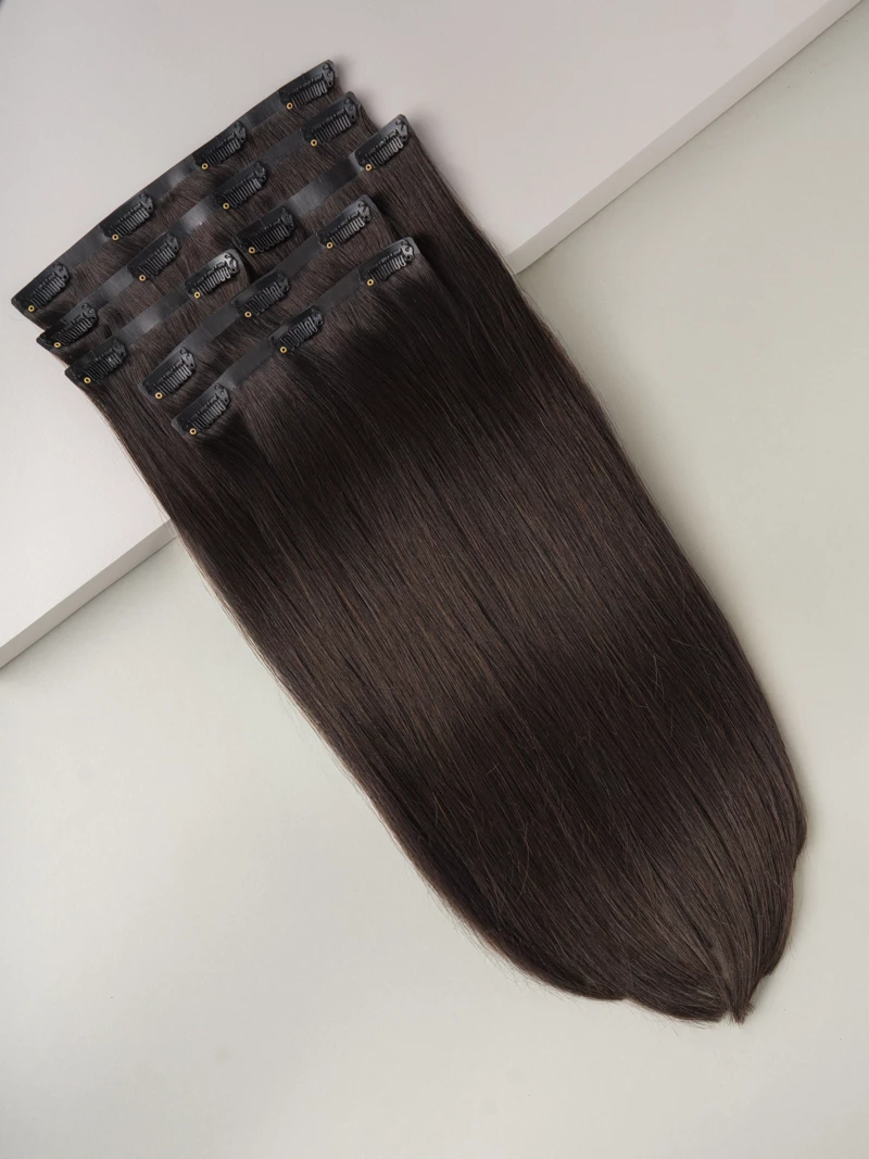 Bezszwowe włosy naturalne Clip In PREMIUM 40 cm 6 taśm 130g #1B Ciemny brąz