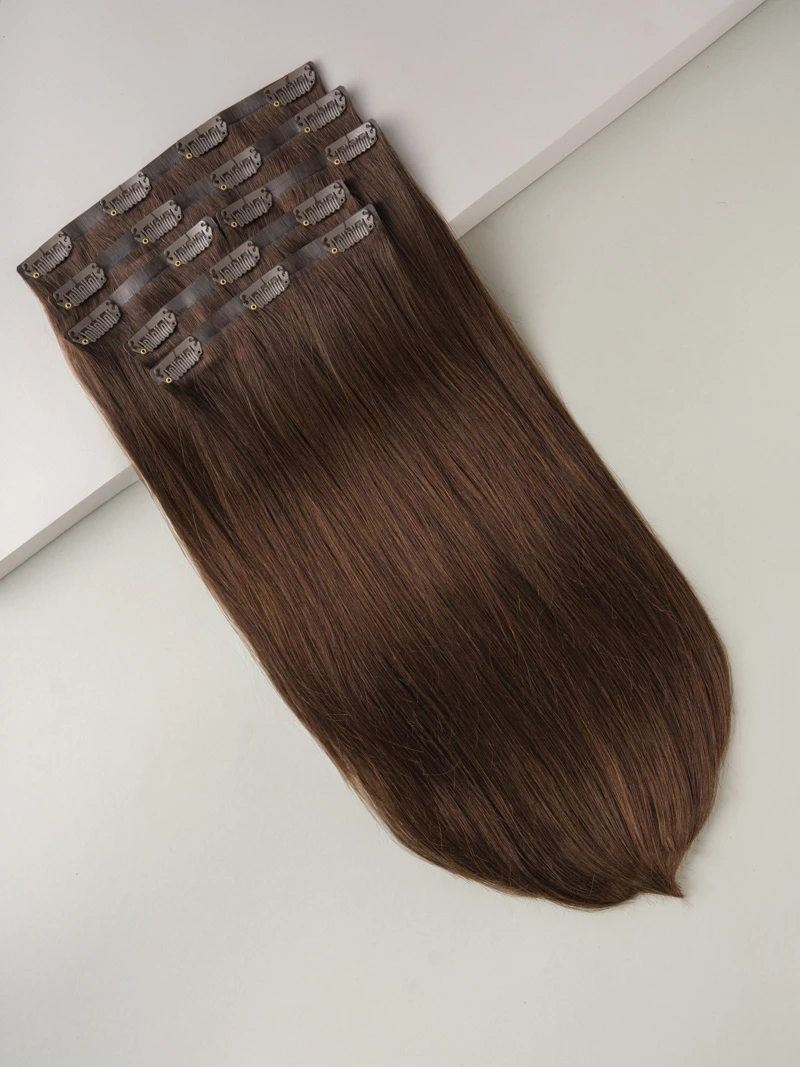 Bezszwowe włosy naturalne Clip In PREMIUM 40 cm 6 taśm 130g #3 Naturalny brąz