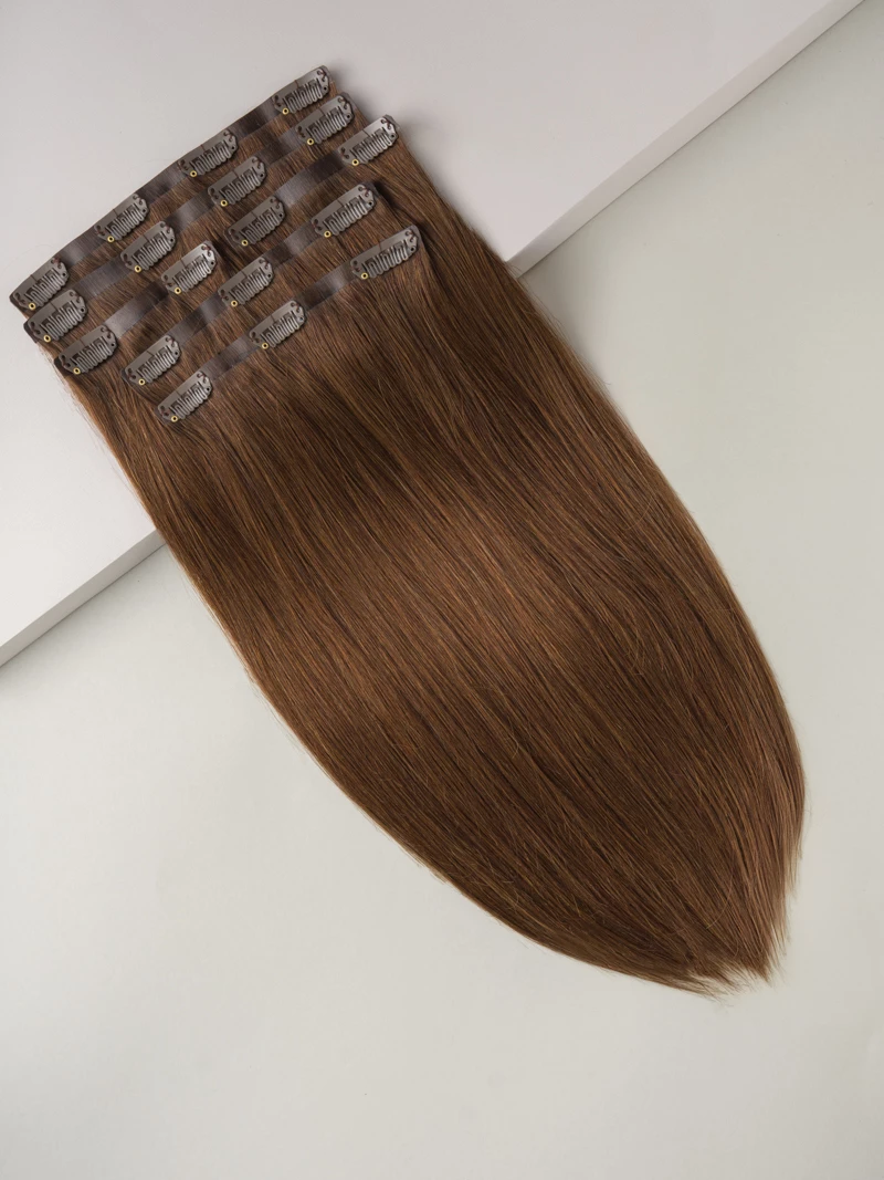 Bezszwowe włosy naturalne Clip In PREMIUM 40 cm 6 taśm 130g #4 Koniak