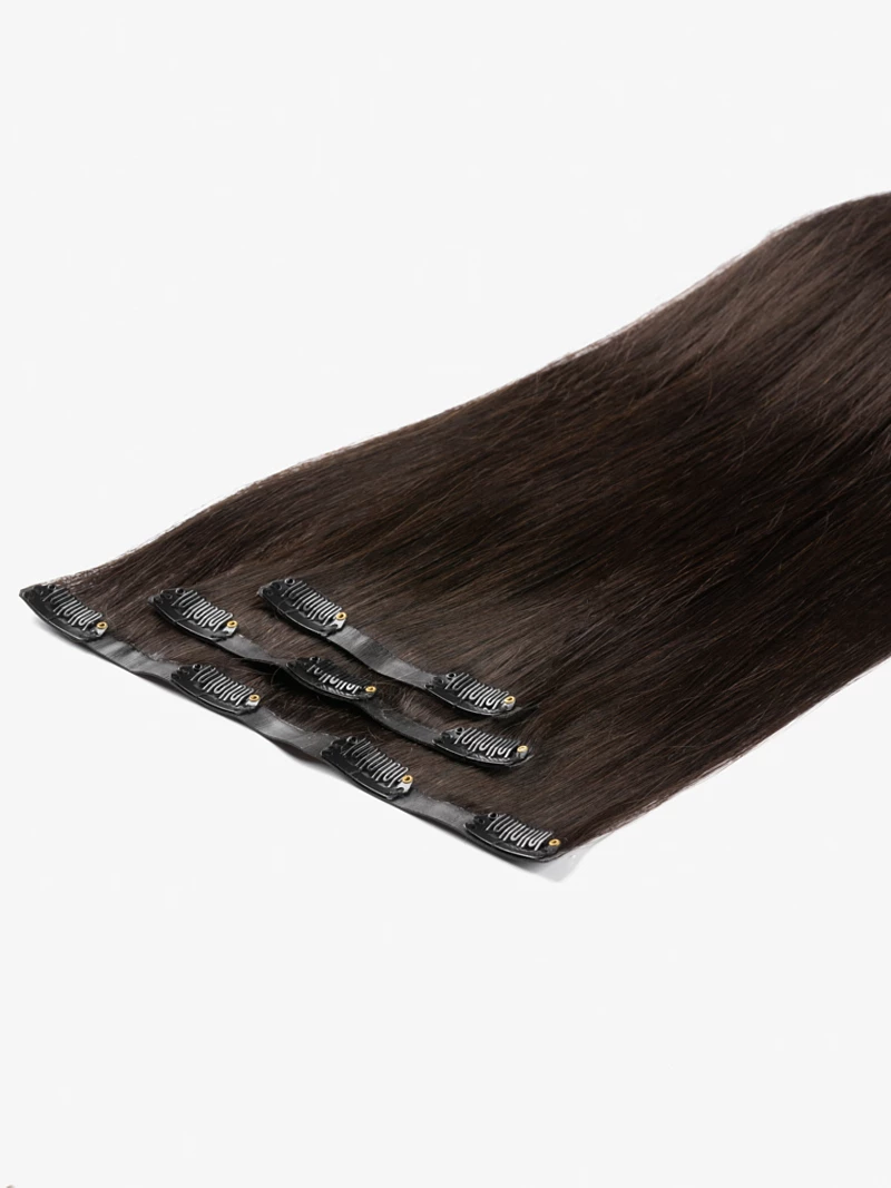 Bezszwowe włosy naturalne Clip In PREMIUM 53 cm 3 taśmy 70g #1B Ciemny brąz