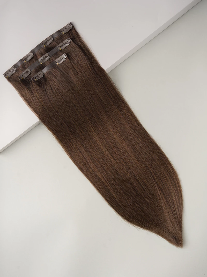 Bezszwowe włosy naturalne Clip In PREMIUM 53 cm 3 taśmy 70g #3 Naturalny brąz