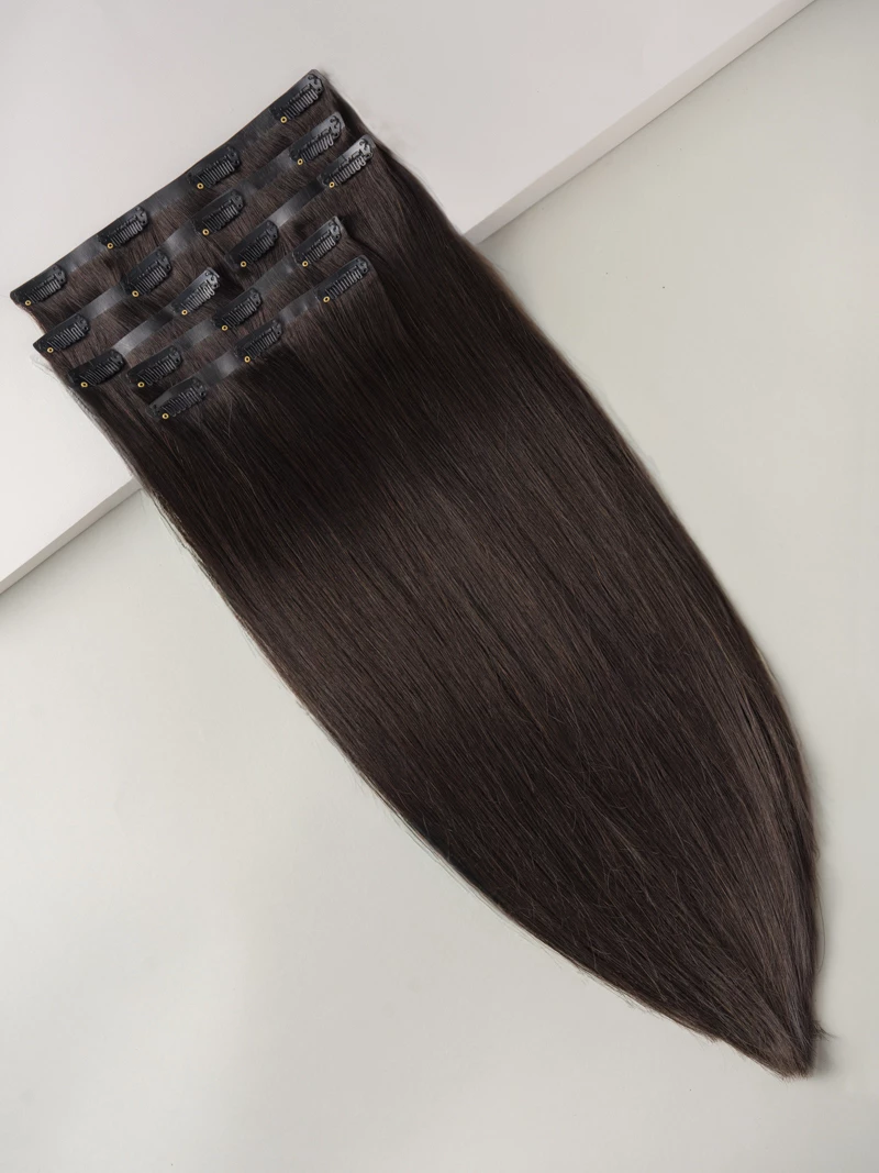 Bezszwowe włosy naturalne Clip In PREMIUM 53 cm 6 taśm 140g #1B Ciemny brąz